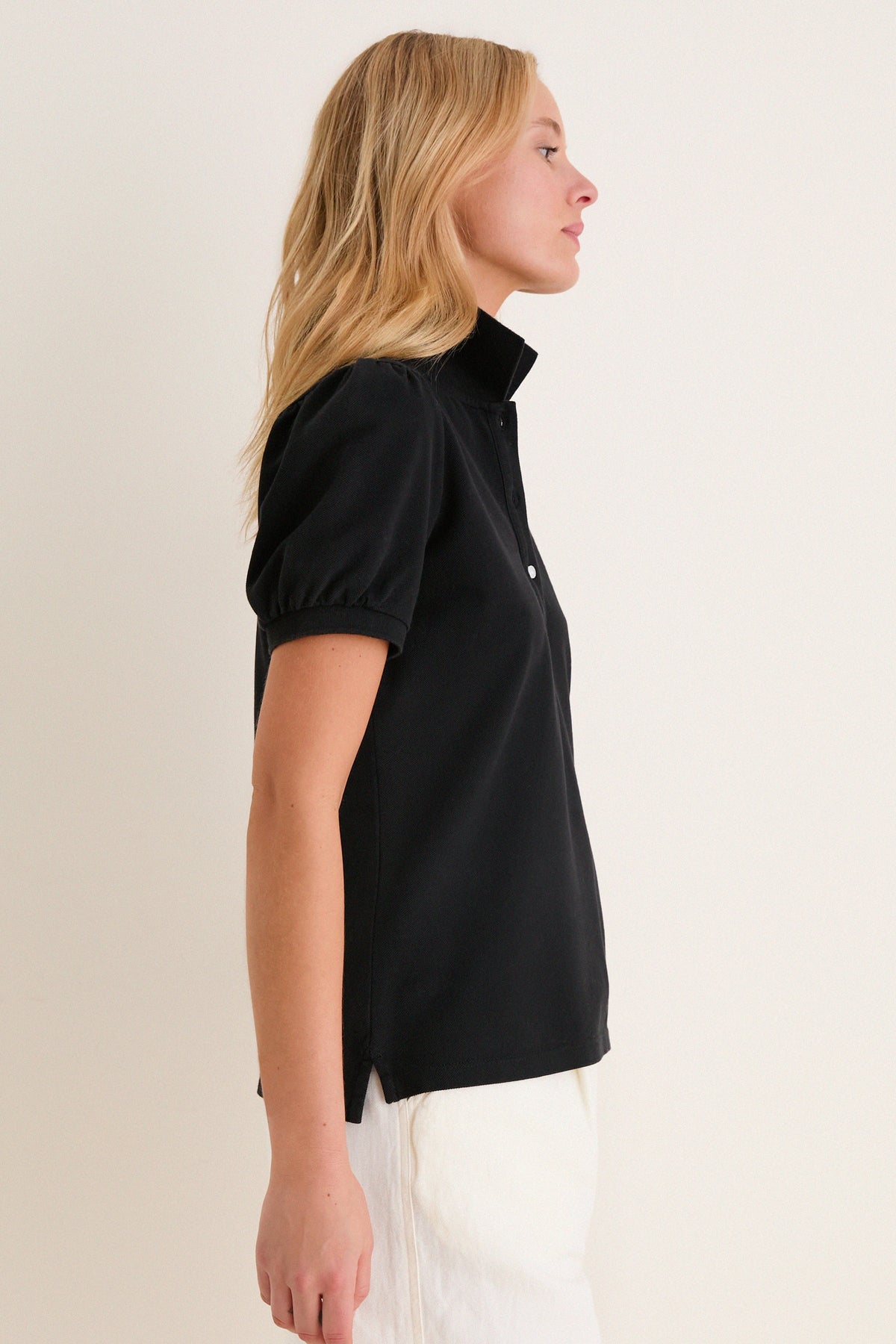 Black Pique Puff Sleeve Peggy Polo