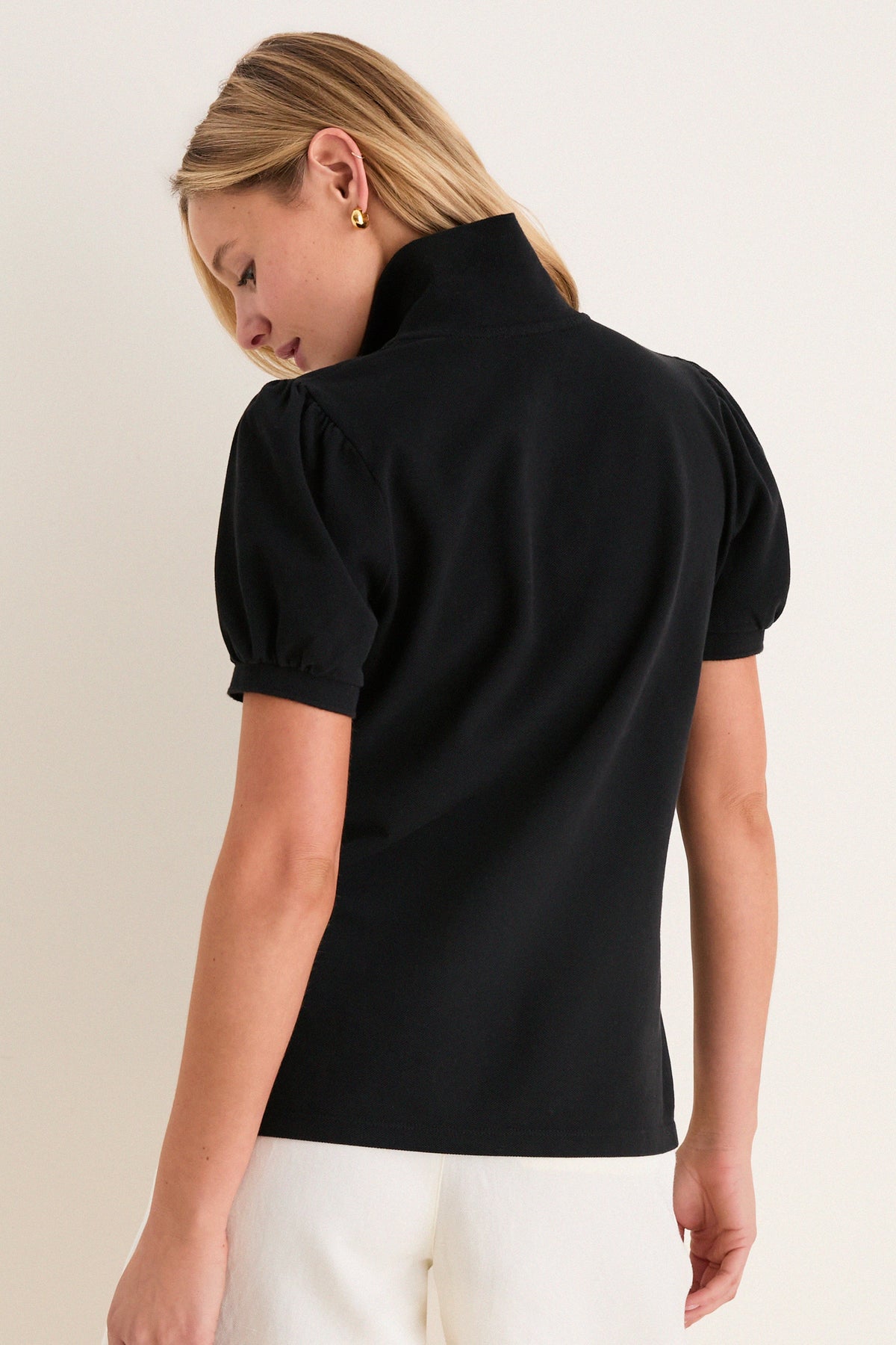 Black Pique Puff Sleeve Peggy Polo