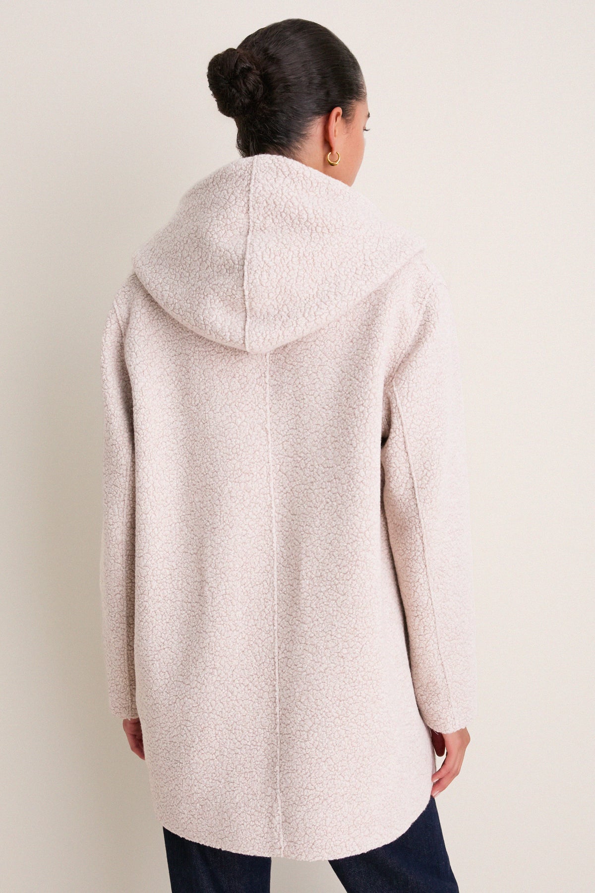 Almond Hooded Double Breasted Boucle Jacket