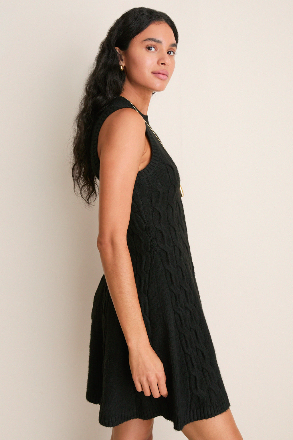 Black Cable Knit Mini Saxon Dress