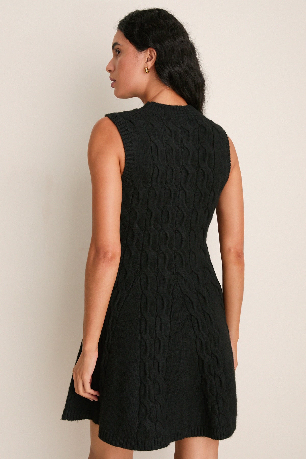 Black Cable Knit Mini Saxon Dress