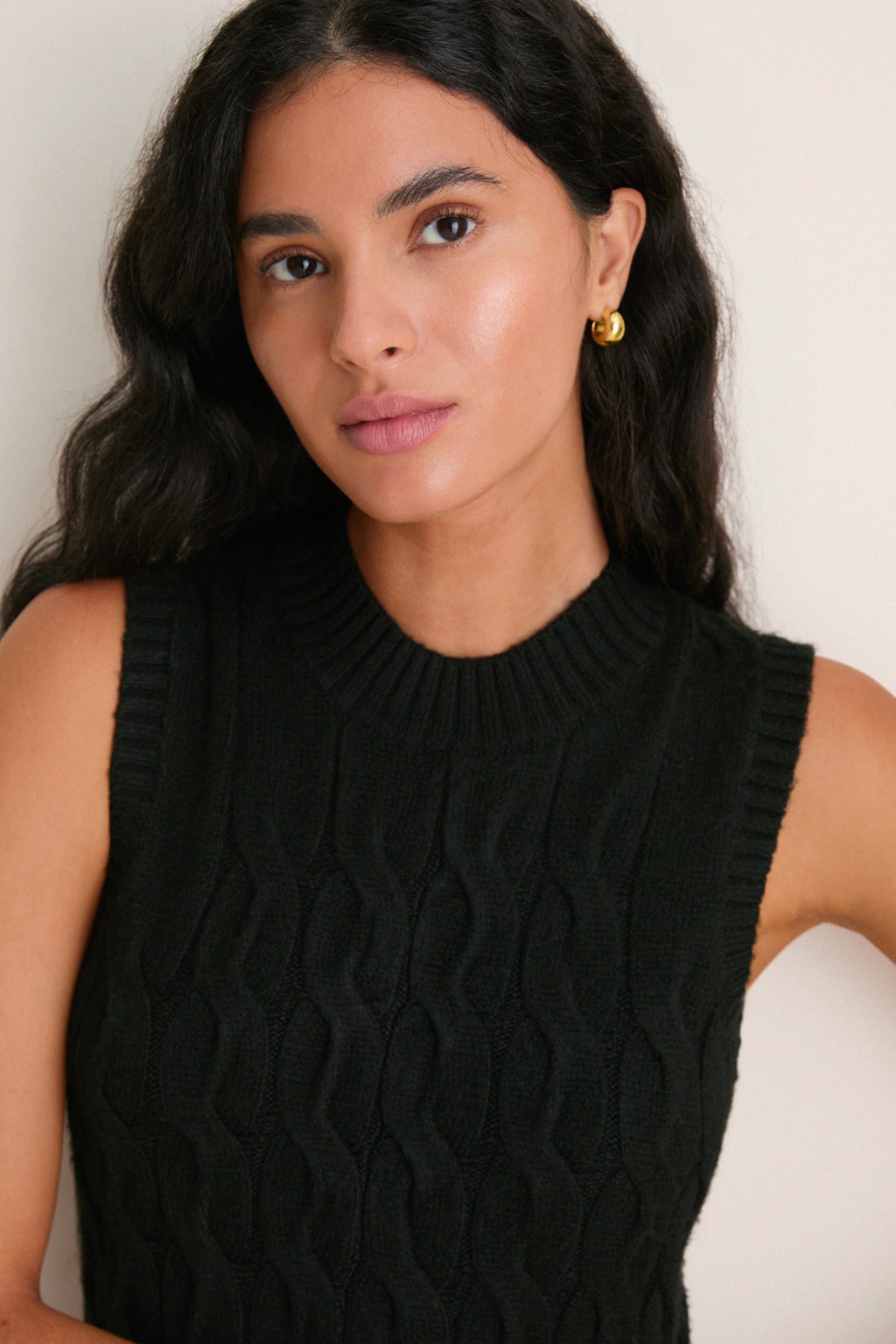 Black Cable Knit Mini Saxon Dress