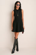 Black Cable Knit Mini Saxon Dress