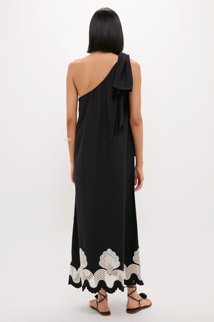Black One Shoulder Embroidered Glinda Dress