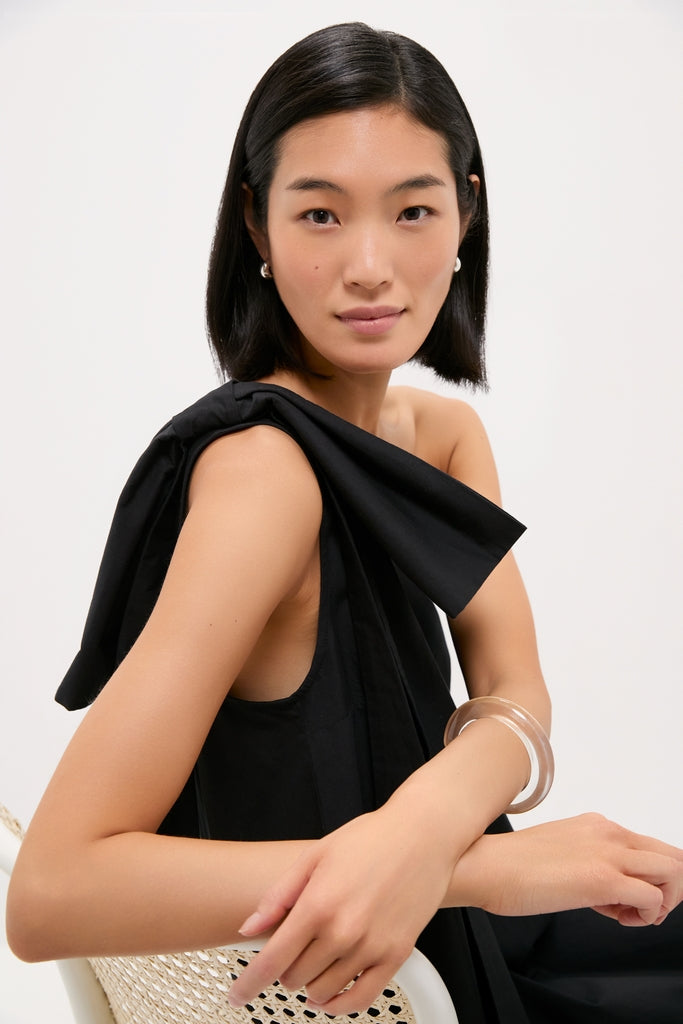 Black One Shoulder Embroidered Glinda Dress