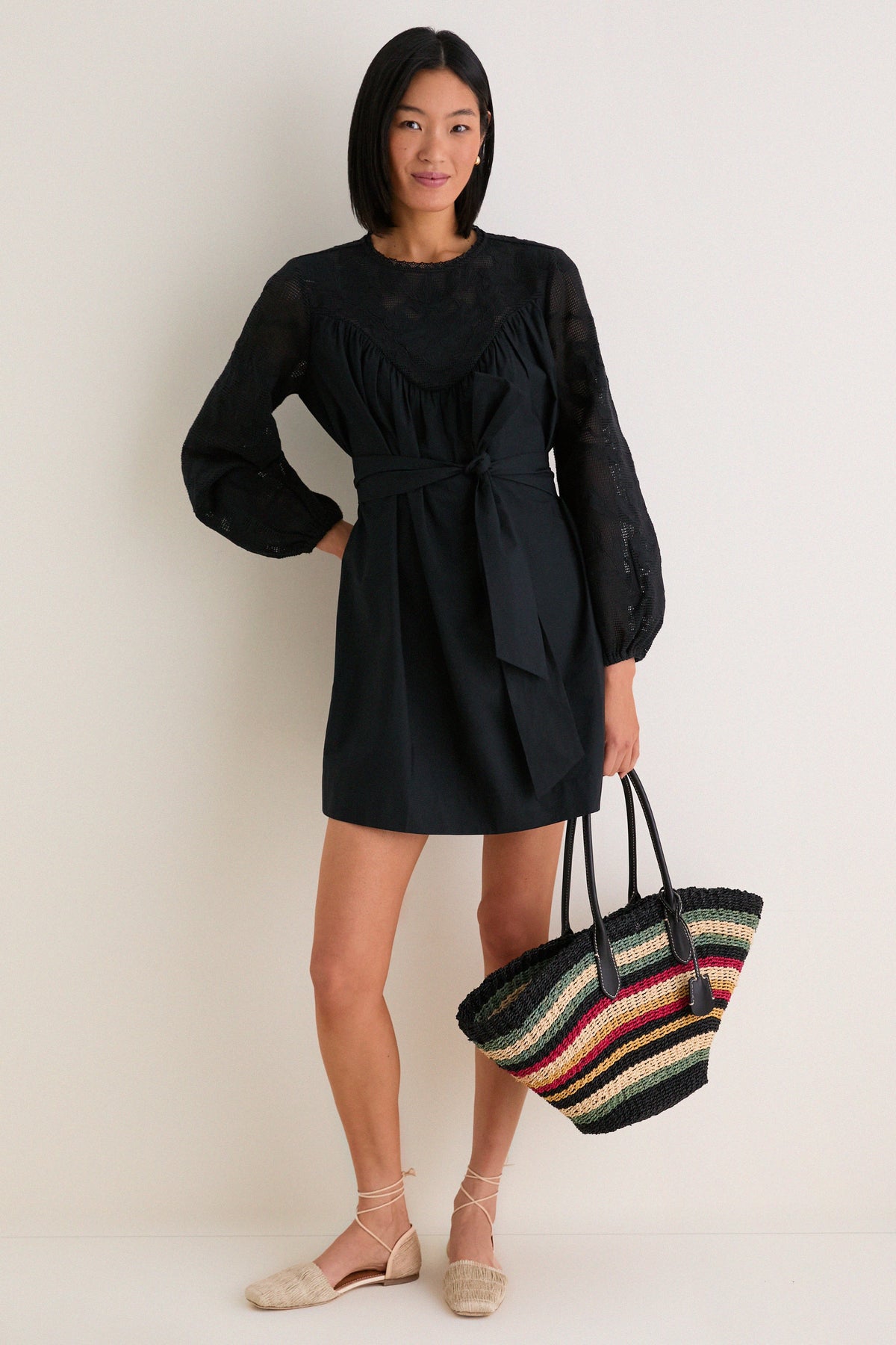 Black Patchwork Embroidered Cressida Mini Dress