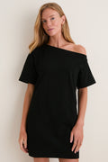 Black Jersey Off-the-Shoulder Alessandra Dress