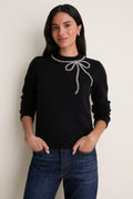 Black Embellished Bow Lilah Crewneck