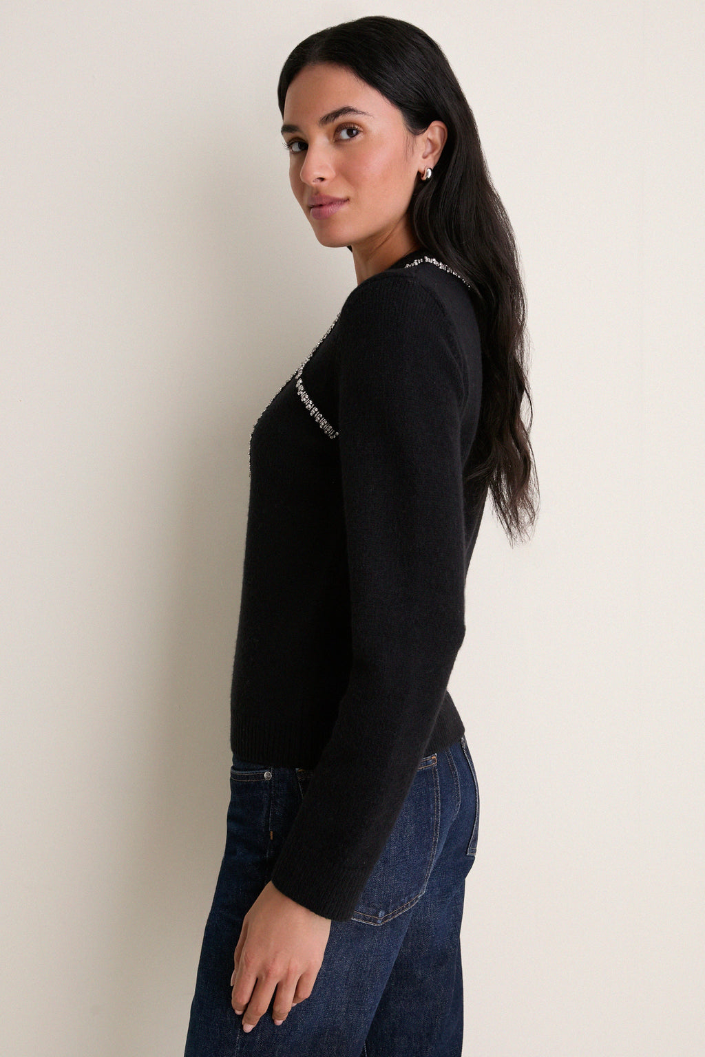 Black Embellished Bow Lilah Crewneck