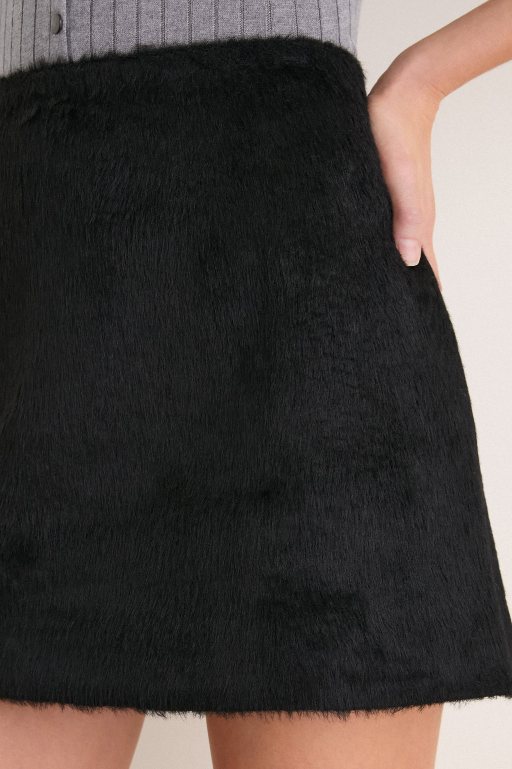 Black Pony Hair Meg A-Line Mini Skirt
