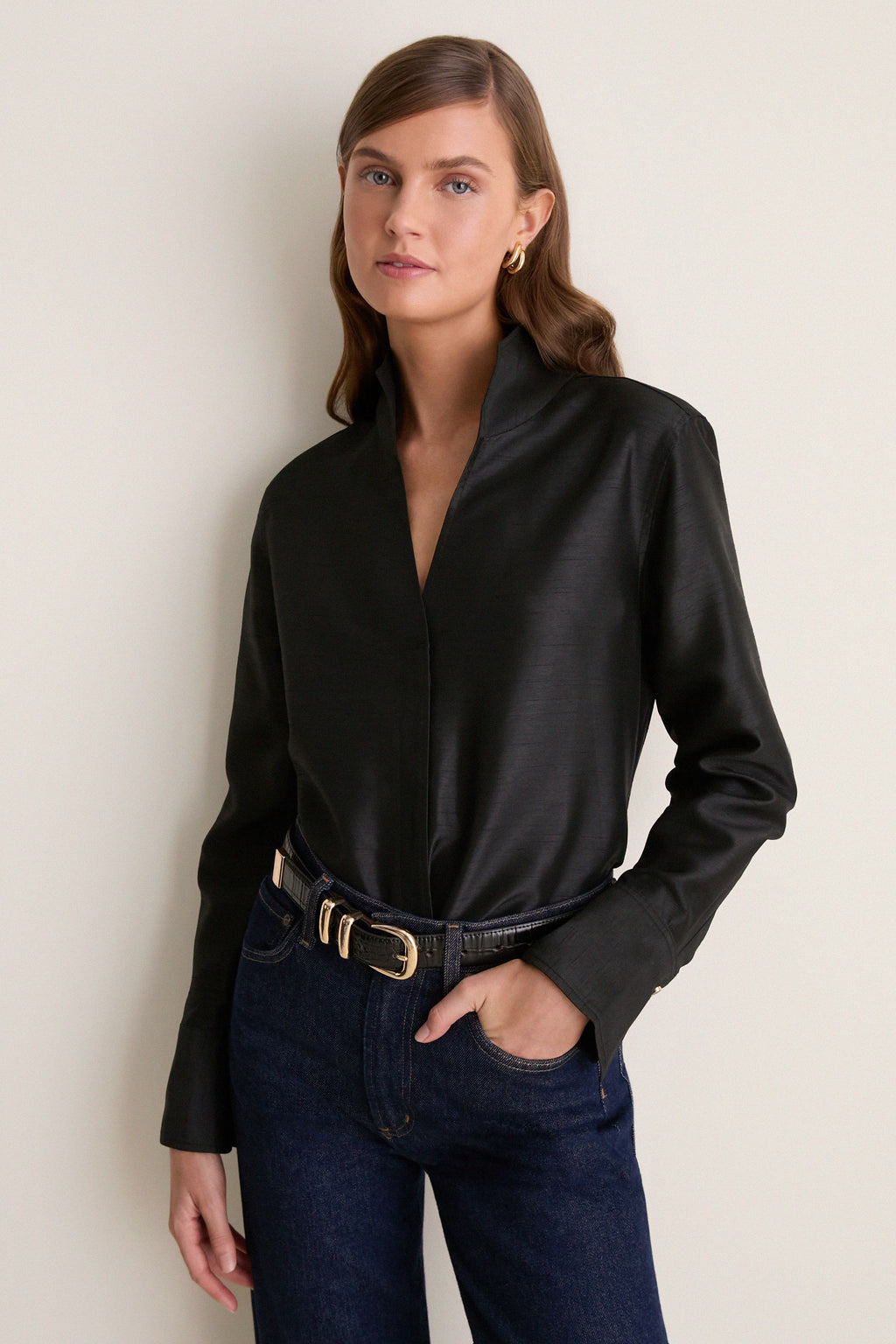 Black Shantung Bessette Button Down