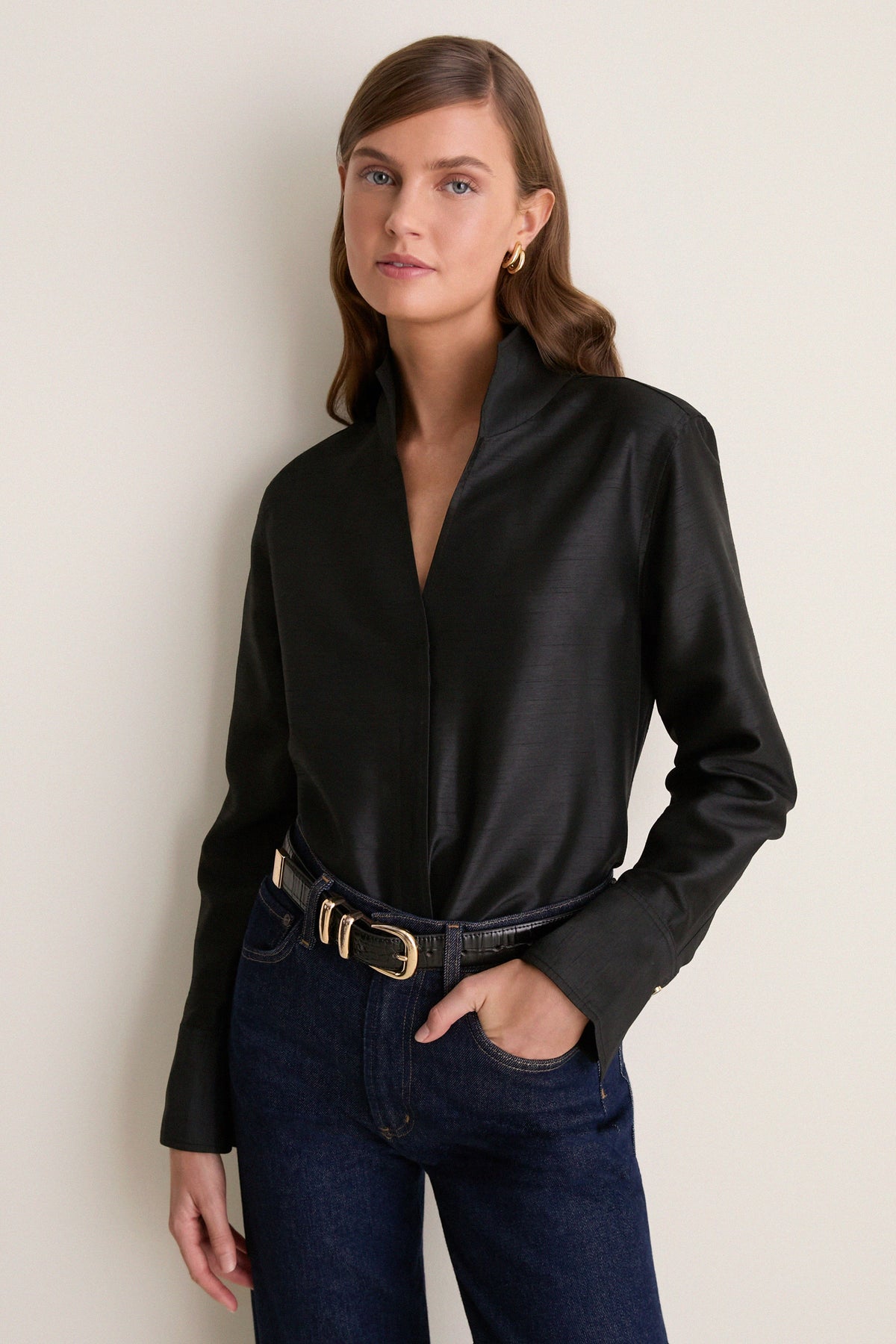Black Shantung Bessette Button Down
