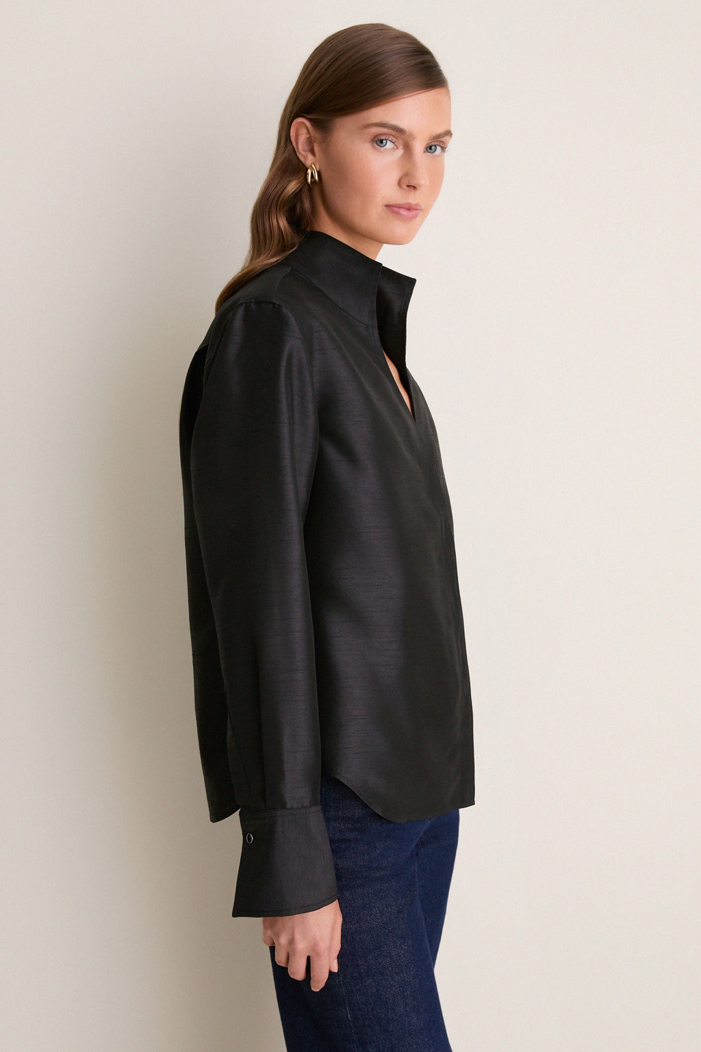Black Shantung Bessette Button Down