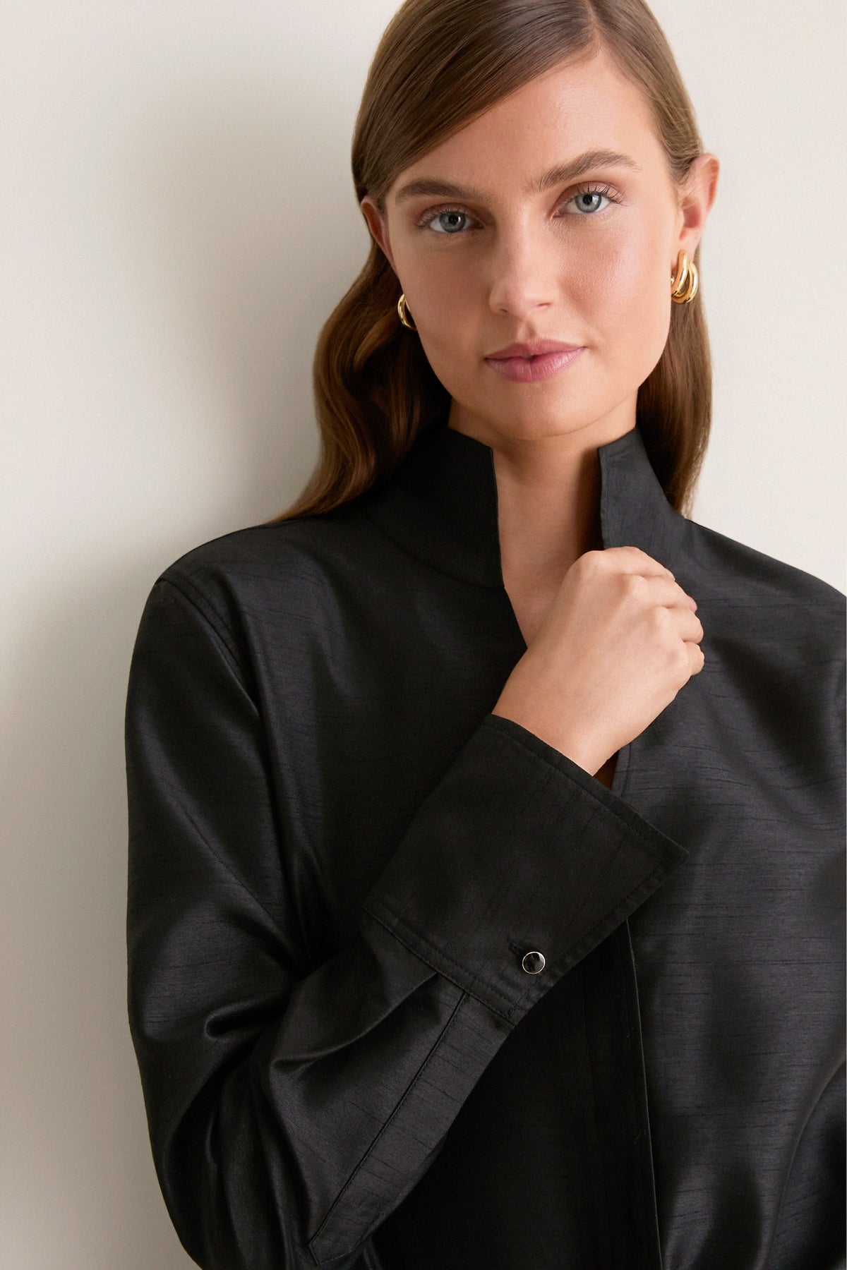 Black Shantung Bessette Button Down