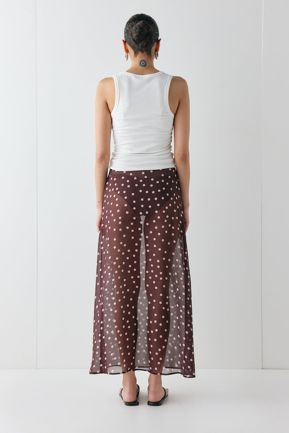 Vilma Sheer Maxi Skirt Wine Polka Dot
