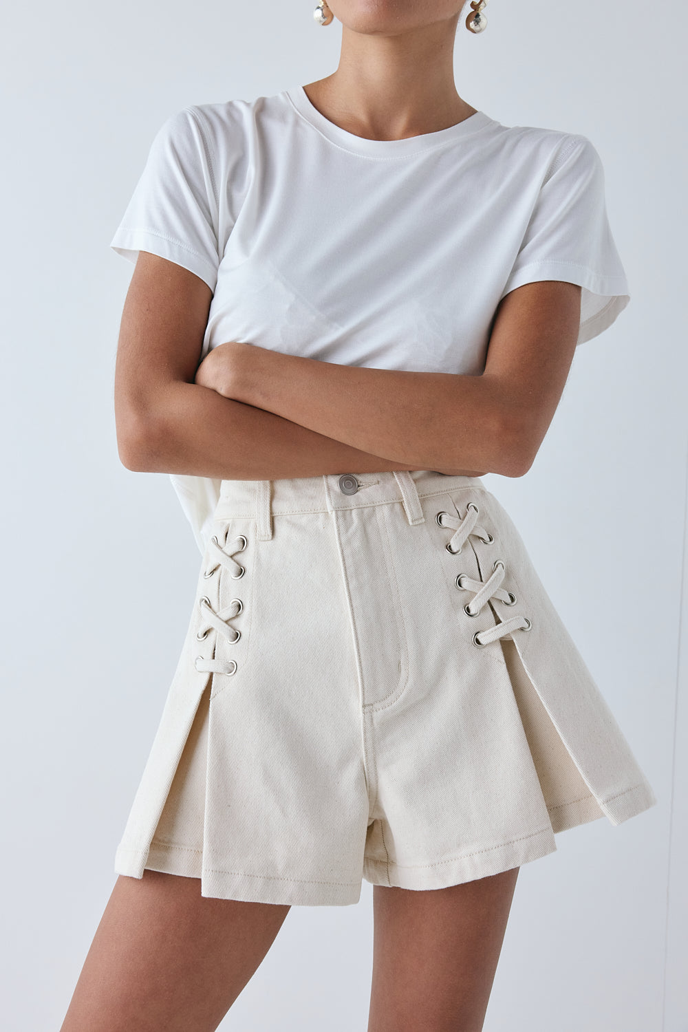 Mira High Rise Denim Shorts Cream