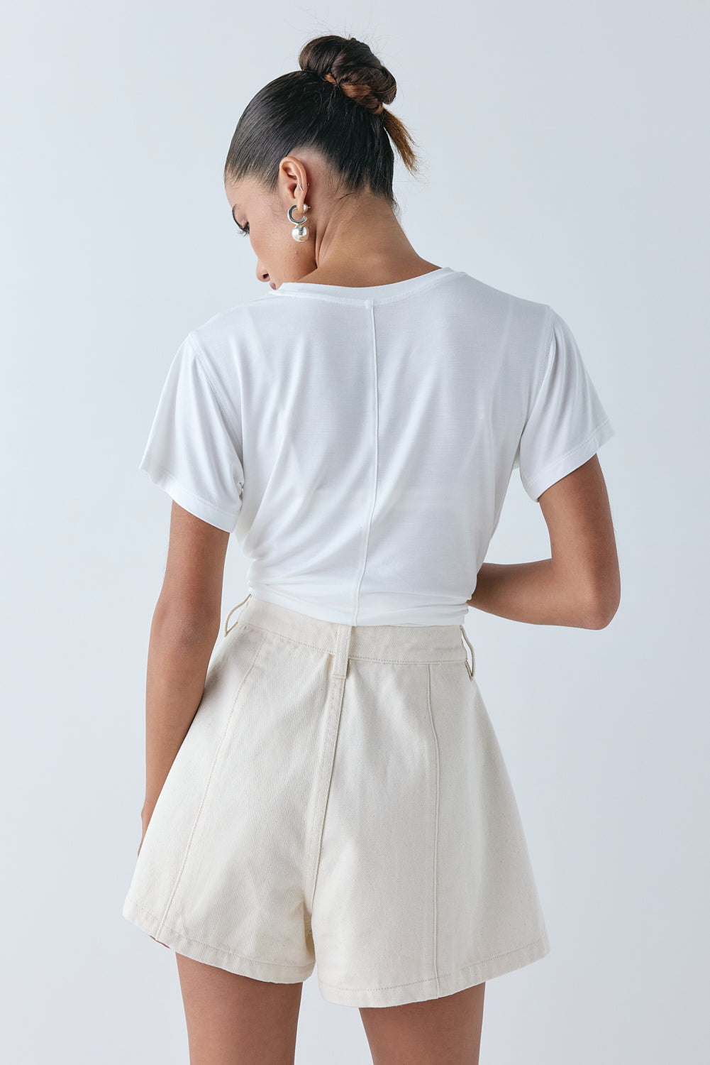 Mira High Rise Denim Shorts Cream