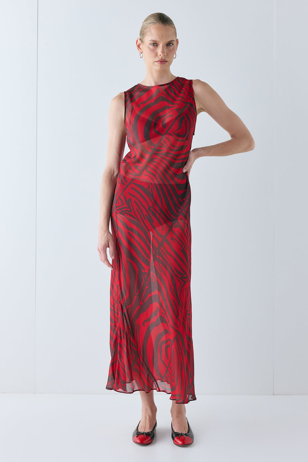 Francesca Sheer Maxi Dress Red Zebra