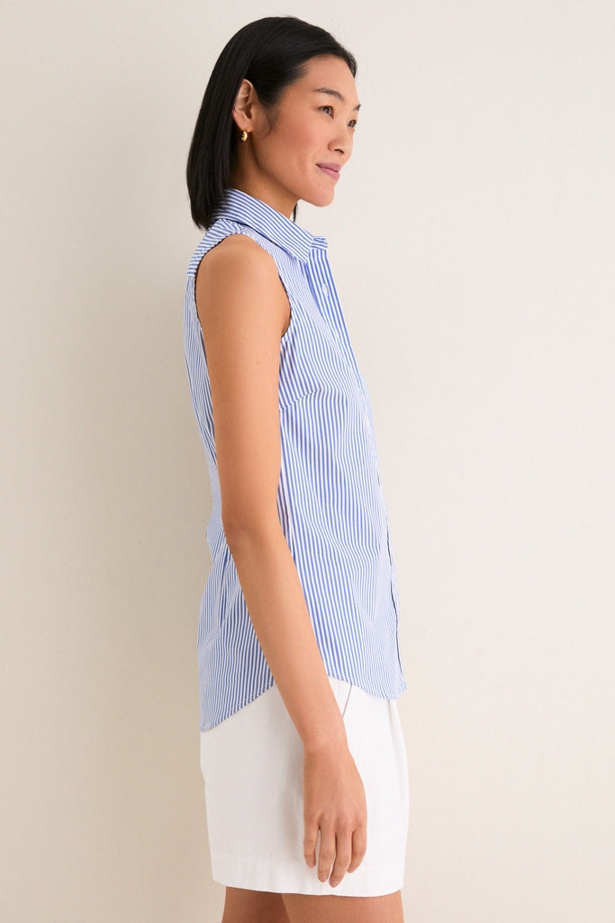 Blue and White Stripe Sleeveless Shirt