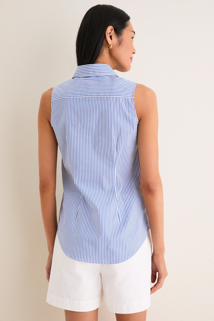Blue and White Stripe Sleeveless Shirt