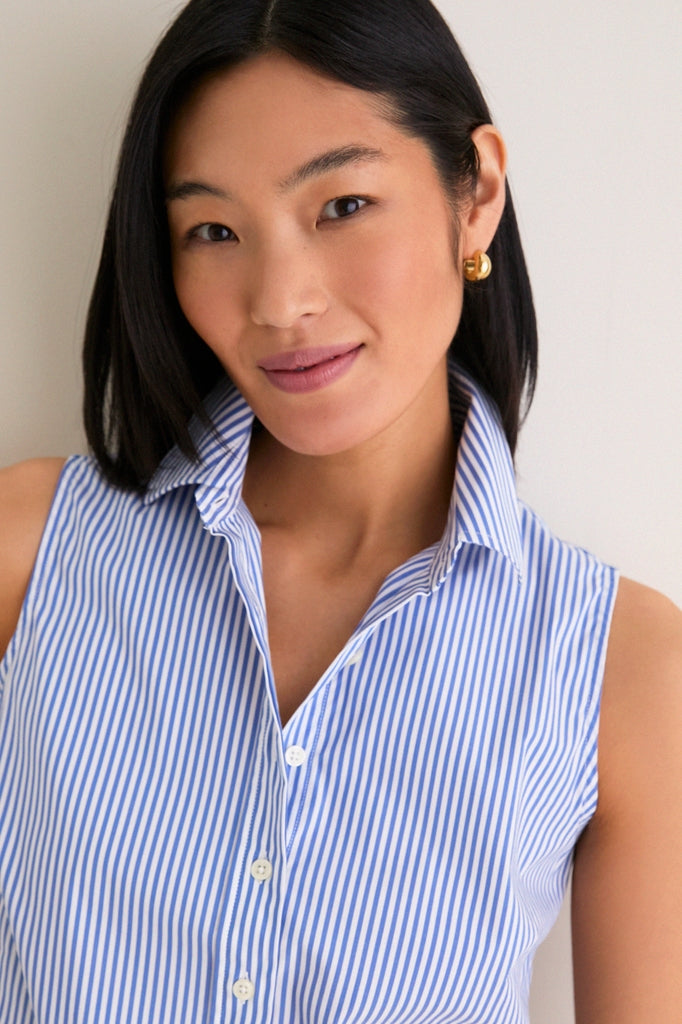 Blue and White Stripe Sleeveless Shirt