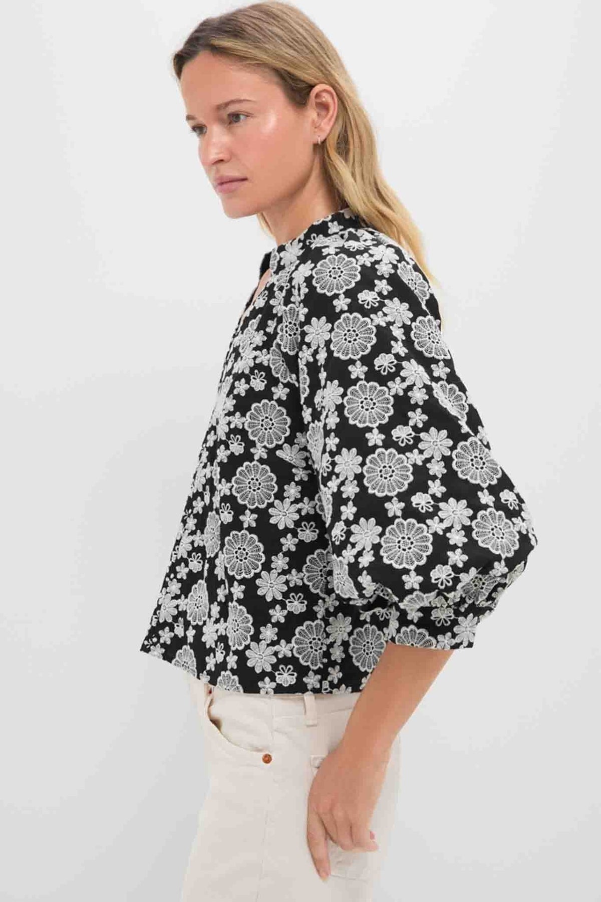 Black & Cream Eyelet Brooklyn Blouse