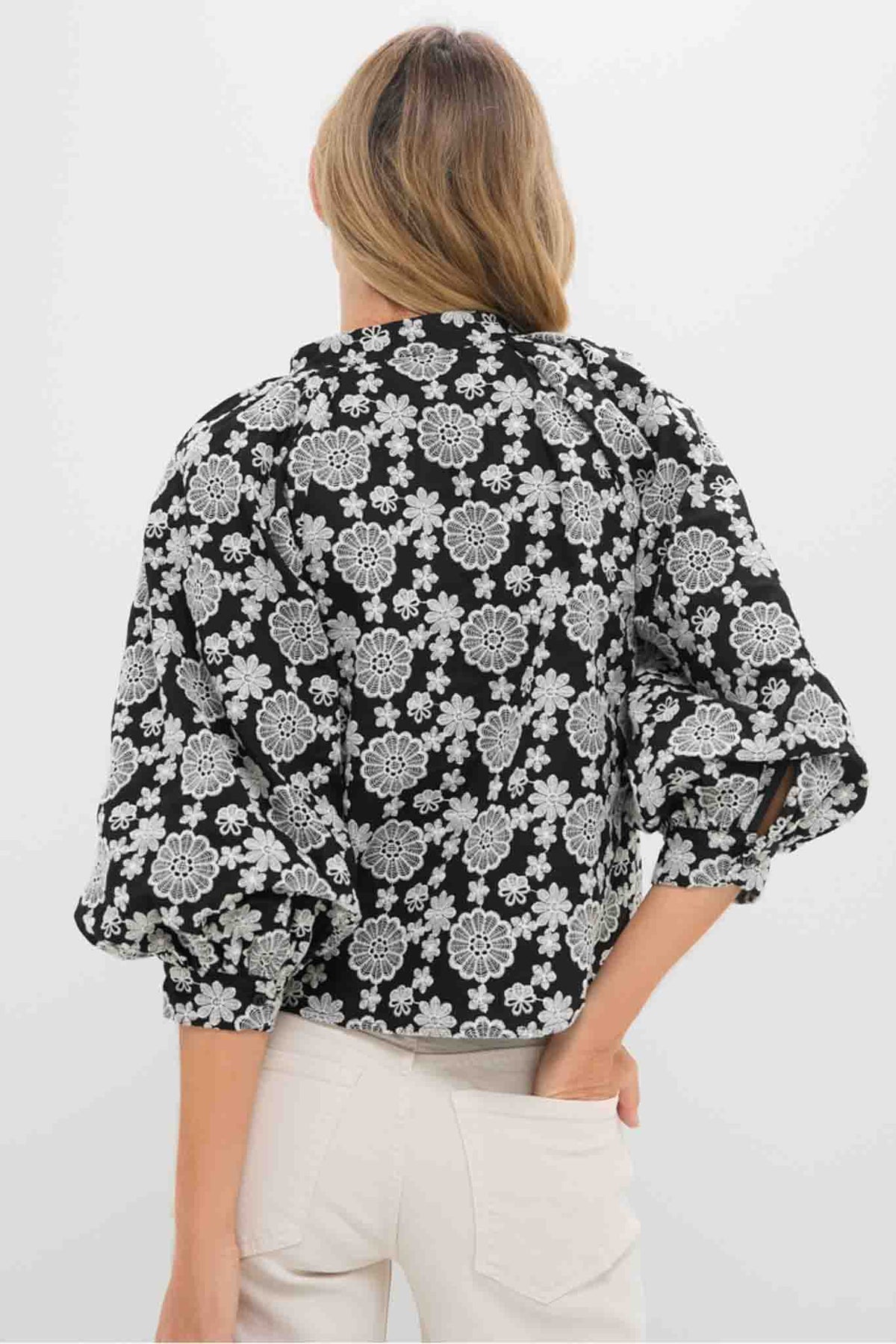 Black & Cream Eyelet Brooklyn Blouse
